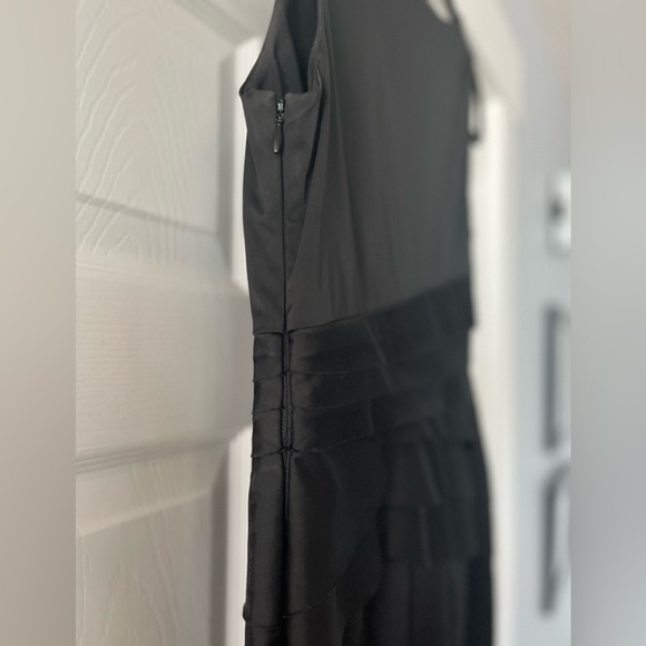 Beautiful fitted black satin LBD with flattering ruffle detail. US size 6. - Picture 4 of 4